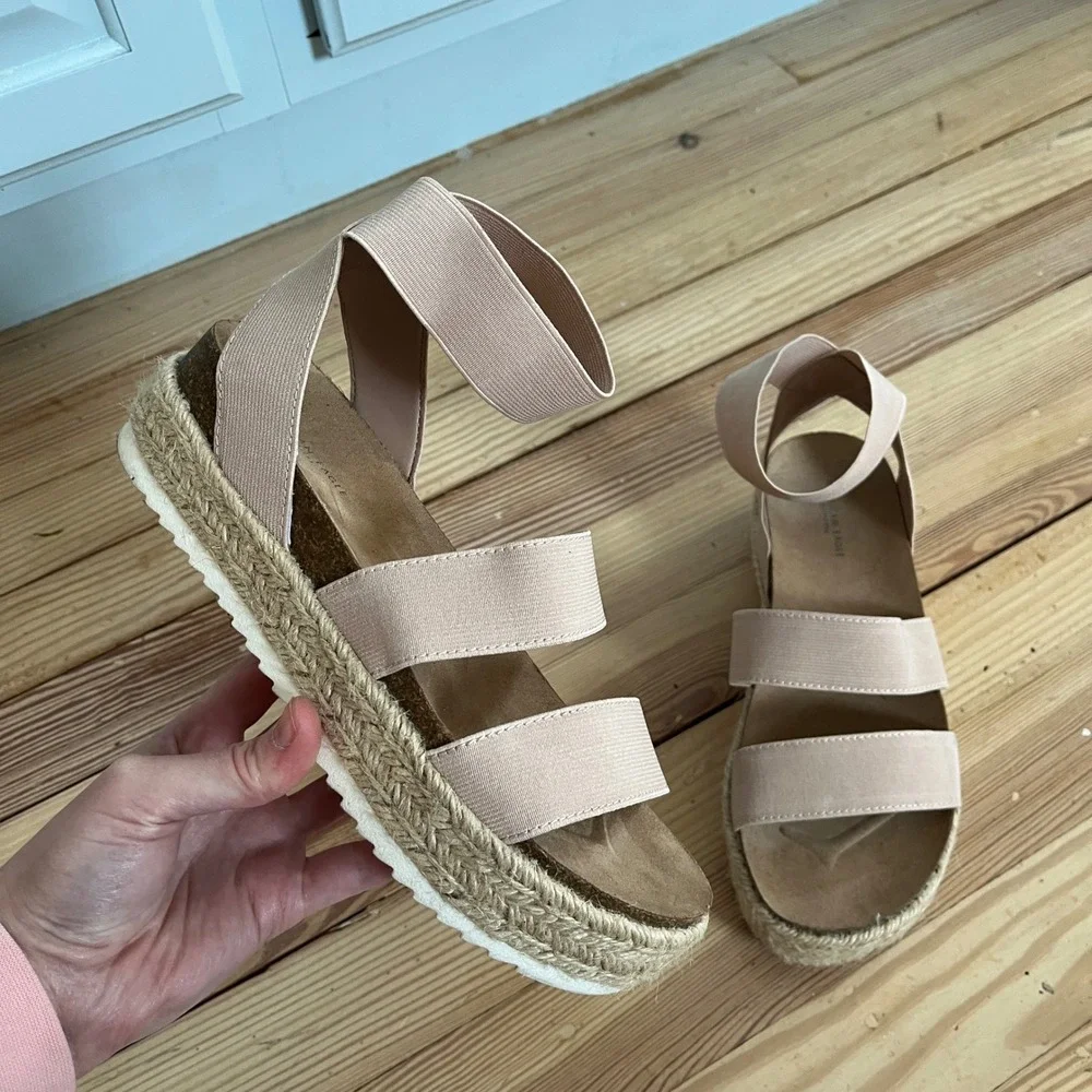 American Eagle Pink Elastic Strappy Espadrille Platform‎ Sandals Womens Size 6